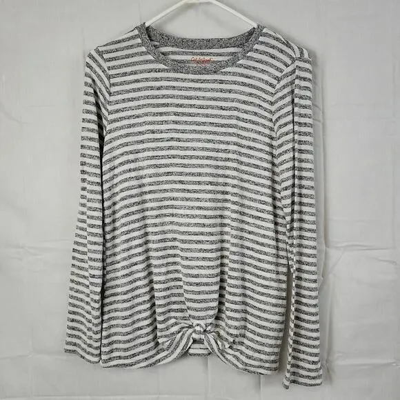 Cat & Jack Womens Gray White Striped Long Sleeve Crew Neck Basic T Shirt Size XL - Picture 1 of 7